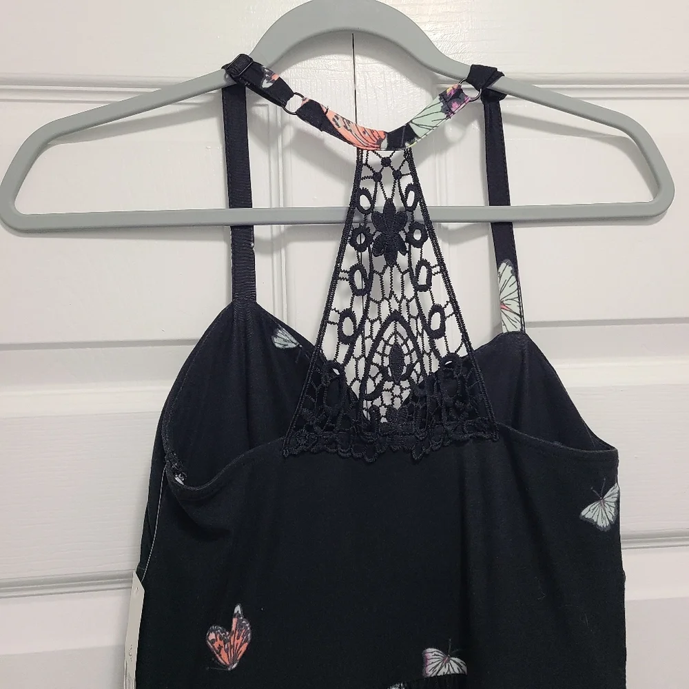 No Boundaries Black Butterfly Halter Sundress Cocktail NB Sweetheart Lace Back S - Picture 7 of 10